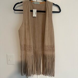Maurices Camel Sleeveless Vest with fringe